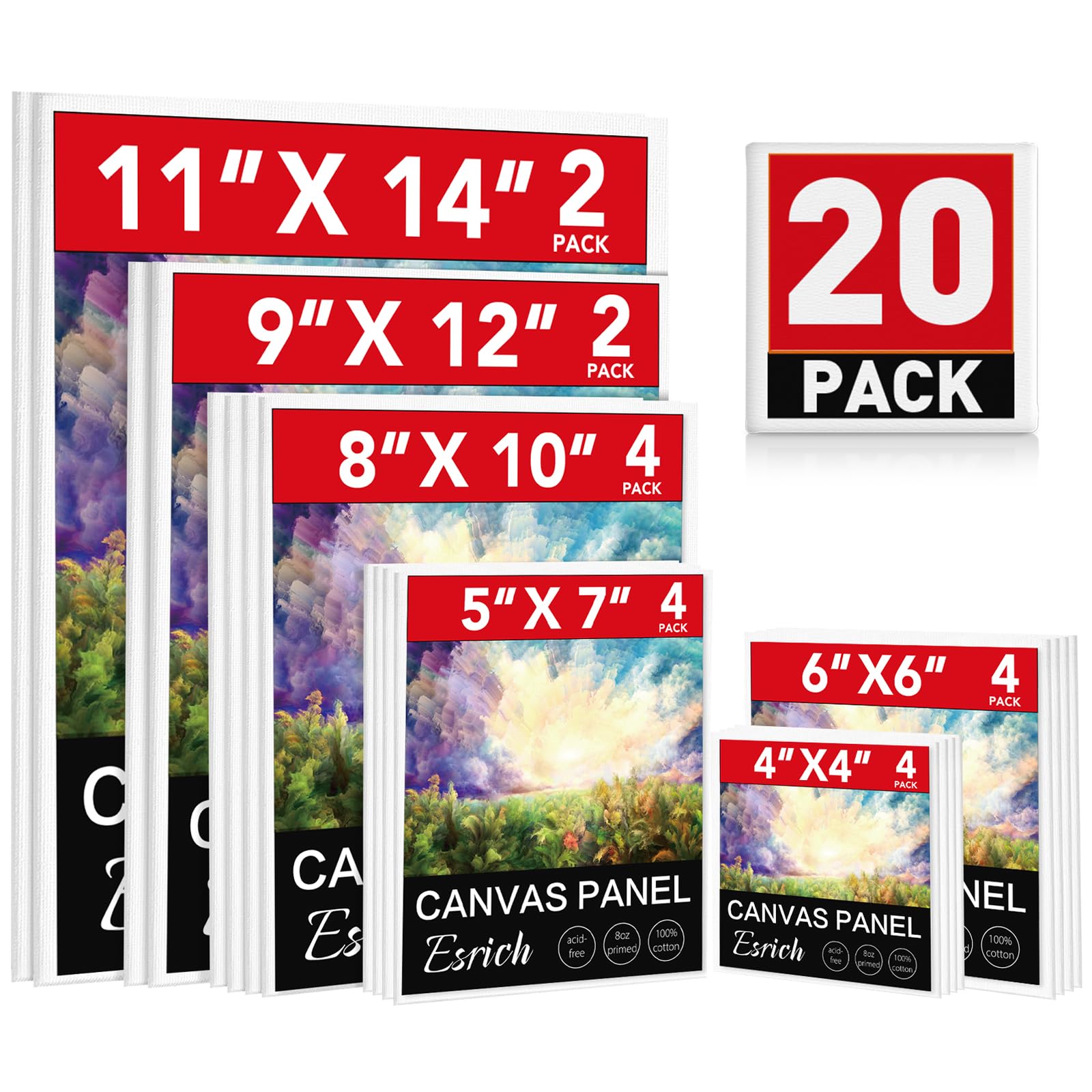 Amazon.com: ESRICH Canvas Boards for Painting 20 Multi Pack Paint